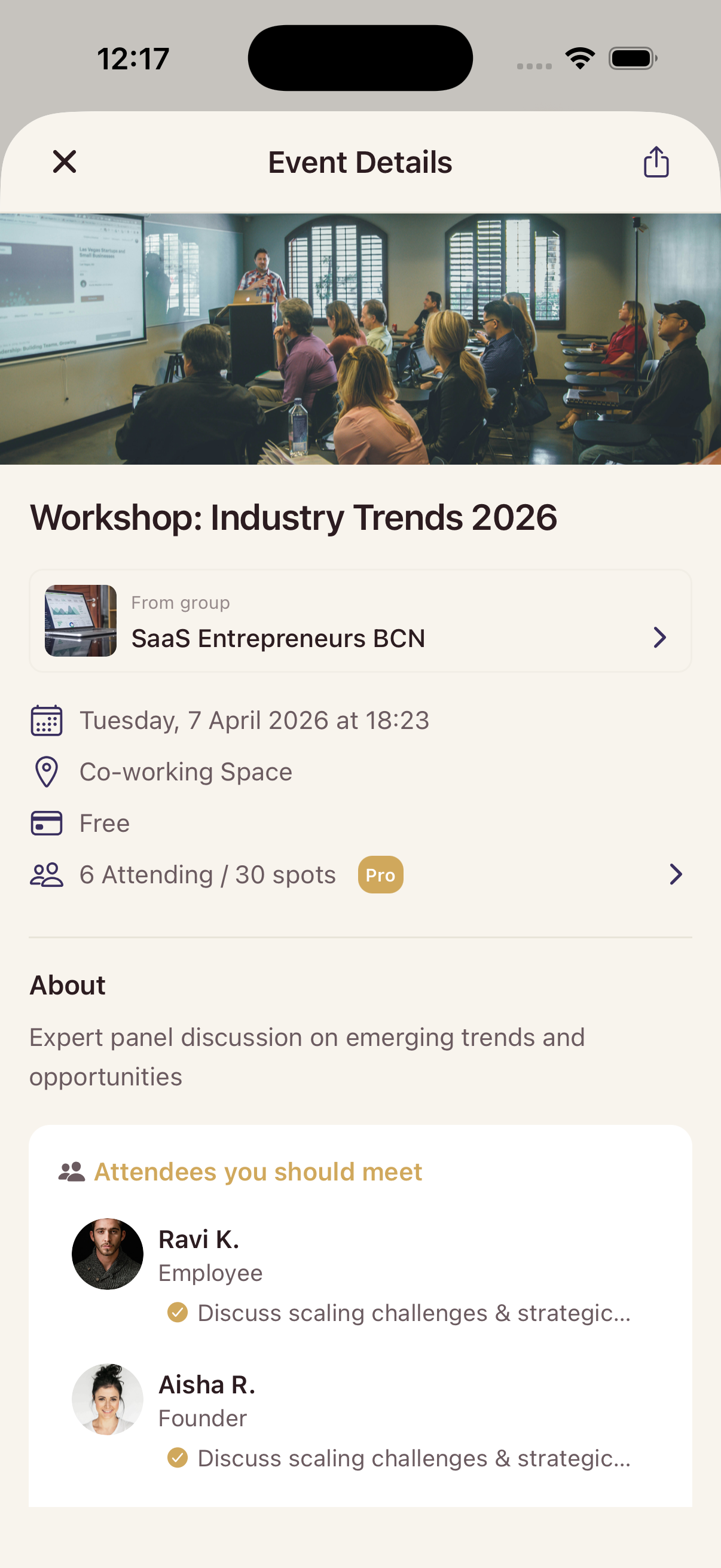 Professional networking screenshot
