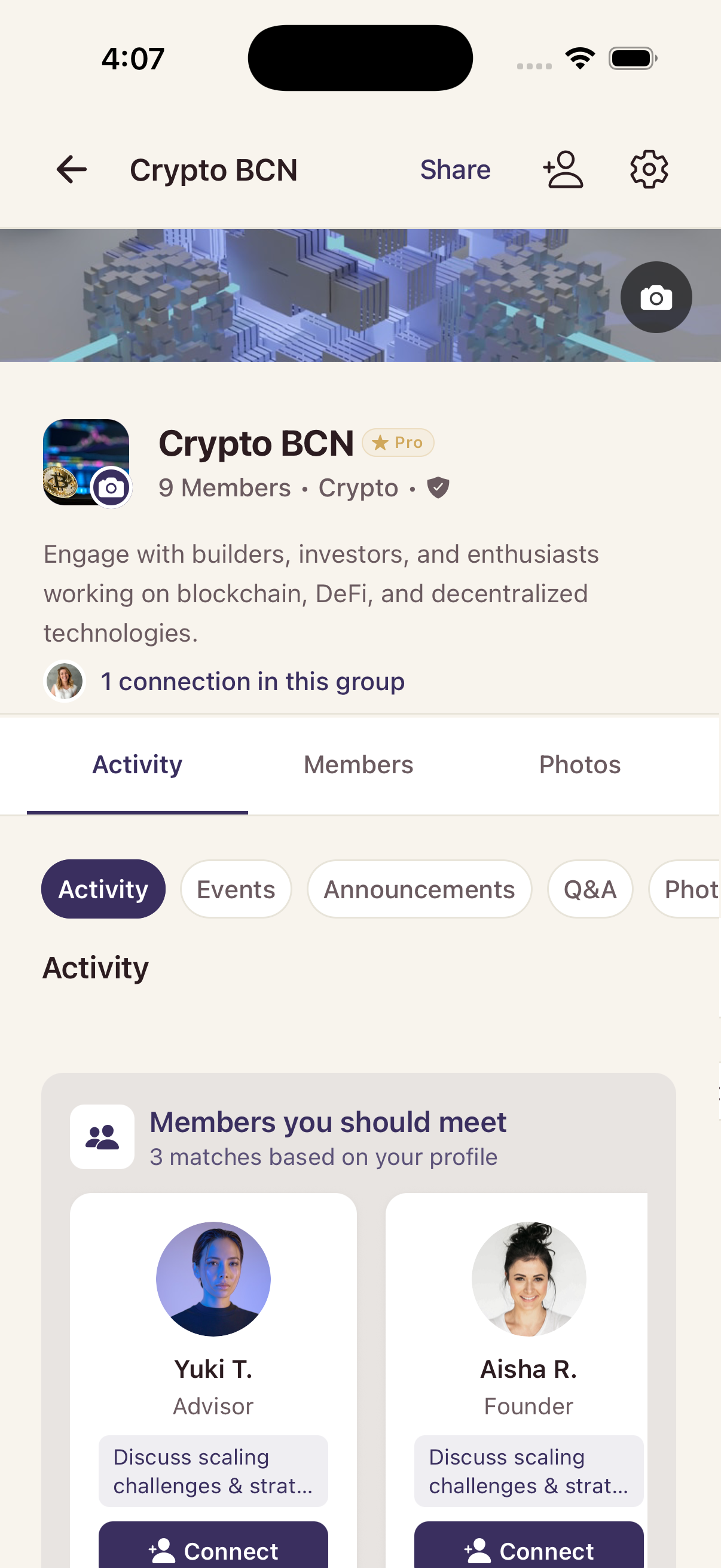 Professional networking screenshot