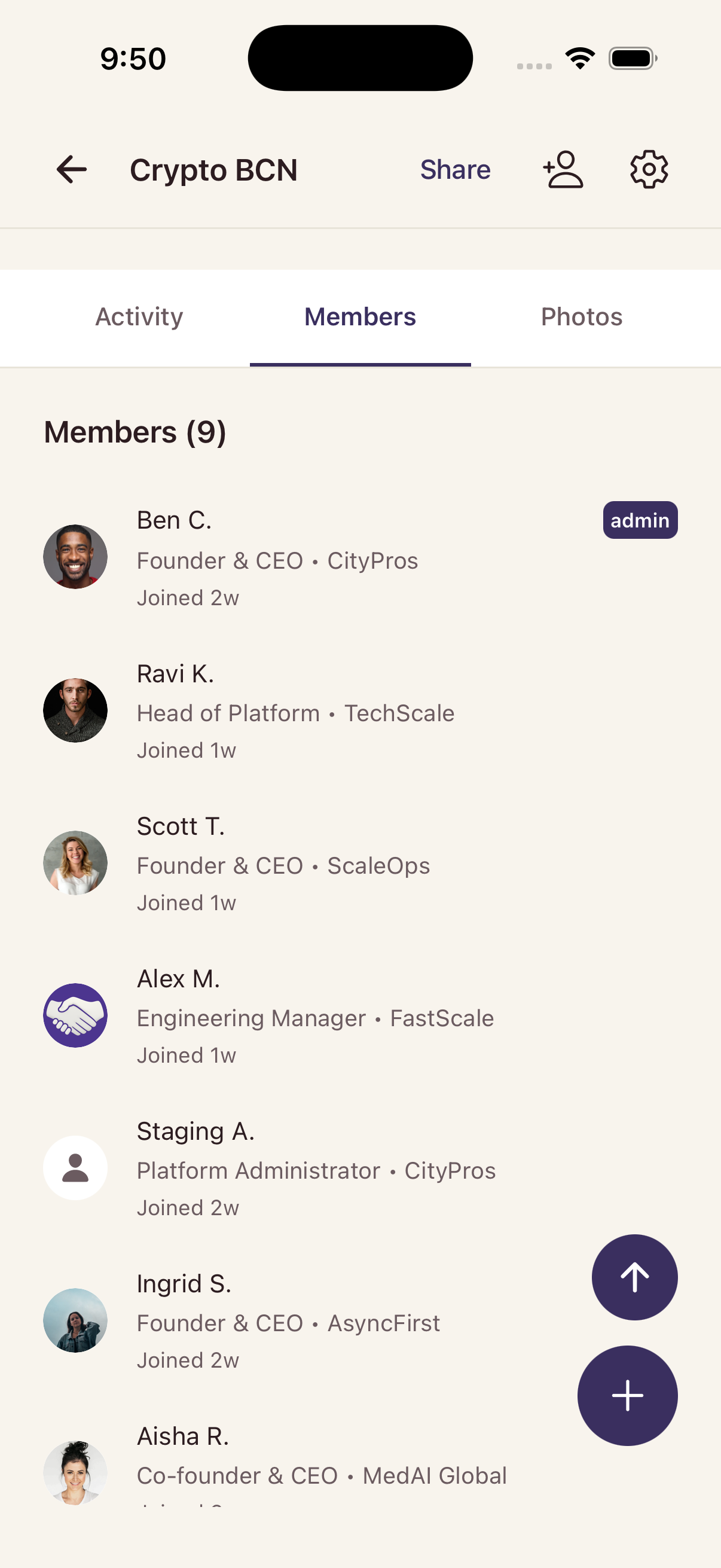 Group management screenshot